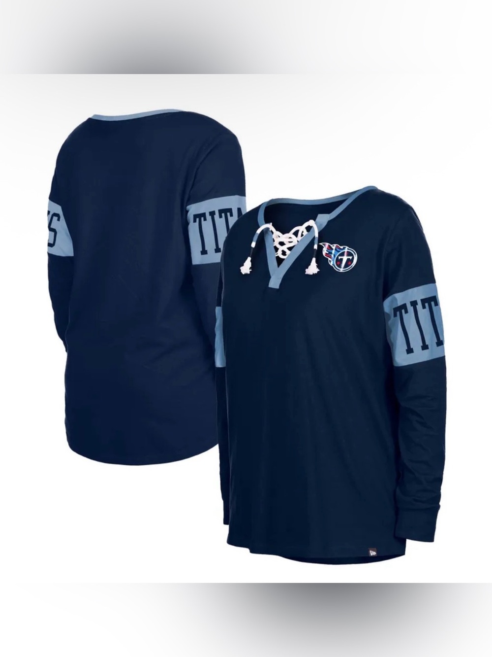 Tennessee Titans New Era Women's Lace-Up Notch Neck Long Sleeve T-Shirt Size Med